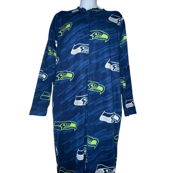 NFL Team Apparel Seattle Seahawks Pajamas Mens L Unionsuit PJs Footies Blue - Picture 2 of 10